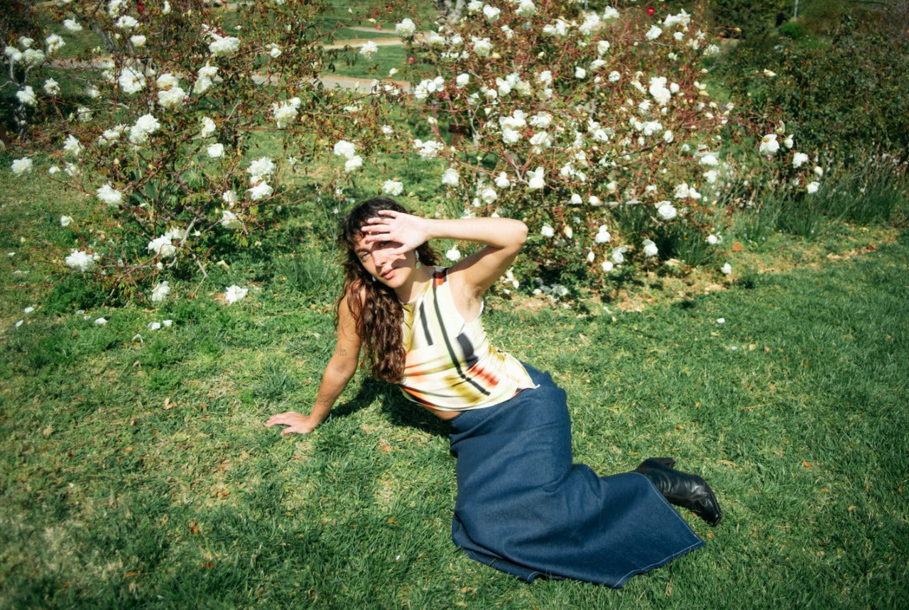 long denim skirt, sustaianble fashion, slow fashion skirt, denim skirt