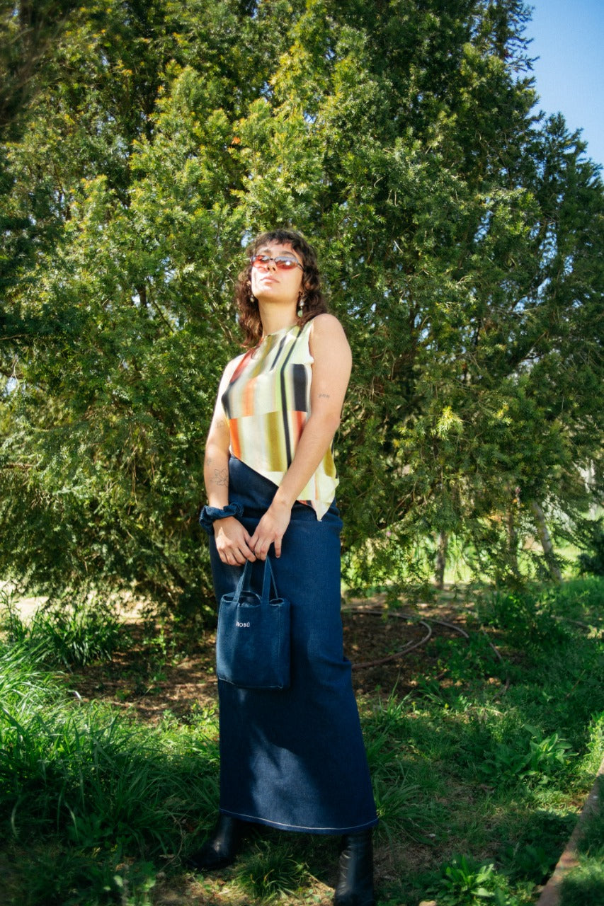 long denim skirt, sustaianble fashion, slow fashion skirt, denim skirt